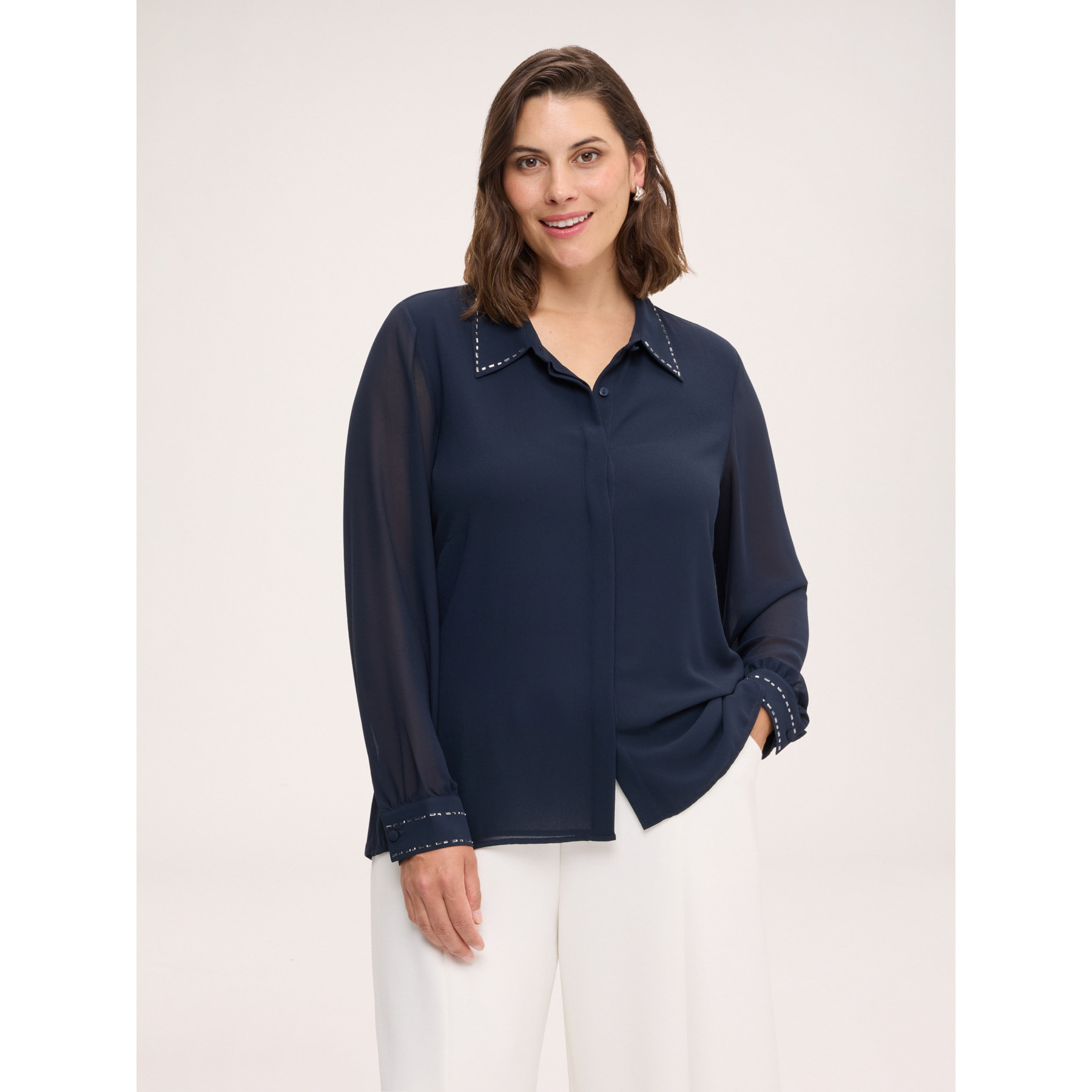 Fiorella Rubino - Camisa bimaterial con bordados - Azul
