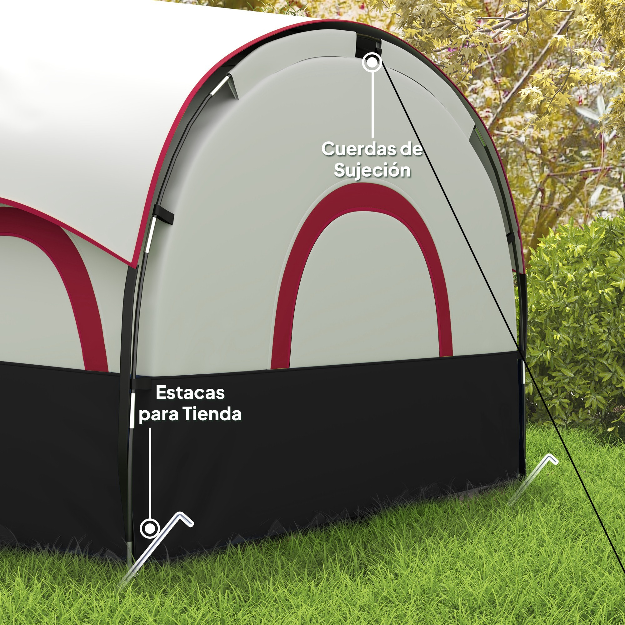 Tienda de Campaña Familiar tipo Túnel para de 4-6 Personas Impermeable 3000 mm Tienda de Camping Plegable con 2 Dormitorios Bolsa para Senderismo 435x251x195 cm Gris Oscuro y Blanco