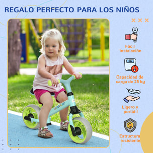 Bicicleta sin Pedales para Niños de 18-48 Meses Bicicleta de Equilibrio con Asiento Ajustable en Altura Carga 25 kg 66,5x34x47 cm Verde y Turquesa