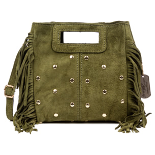 Barbata borsa a tracolla donna. Pelle scamosciata autentica con borchie decorative.