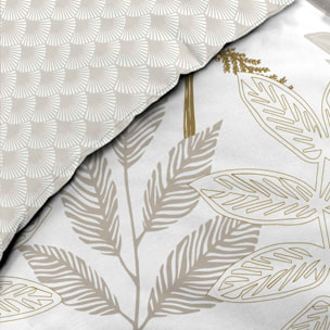 Parure de lit coton motif feuillage double face imprimée - Naturel