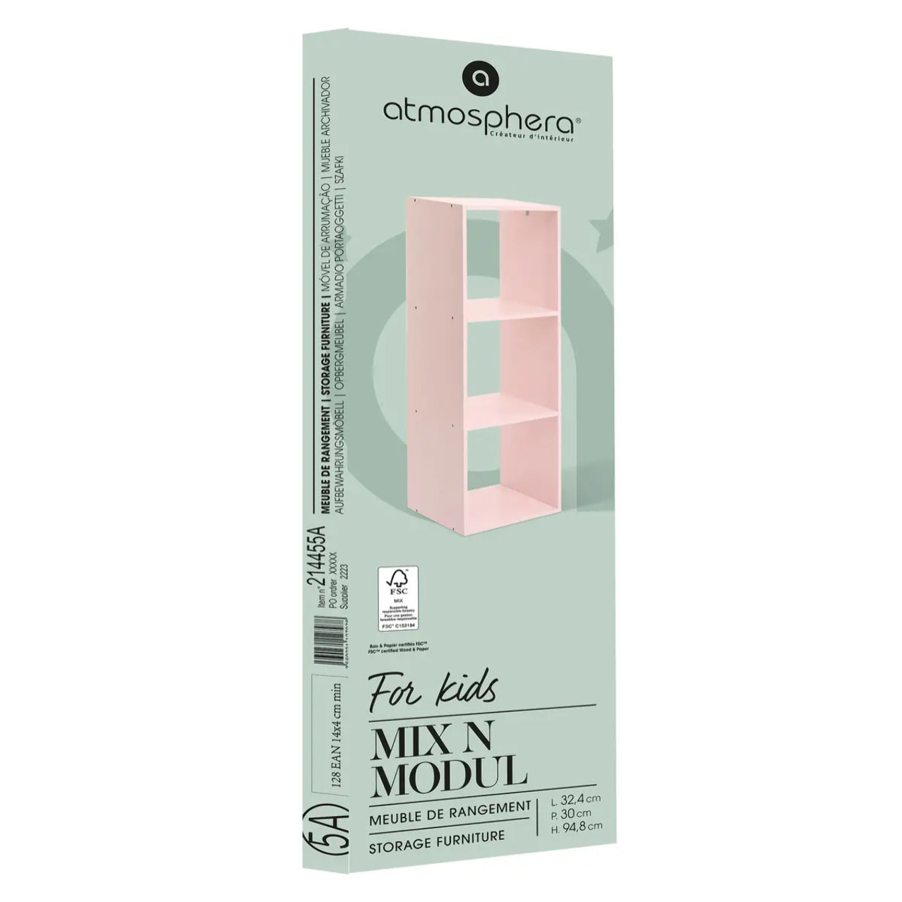Étagère Enfant Mix'n modul 3 Cases Rose  L. 32.4 x P. 30 x H. 94.8 cm