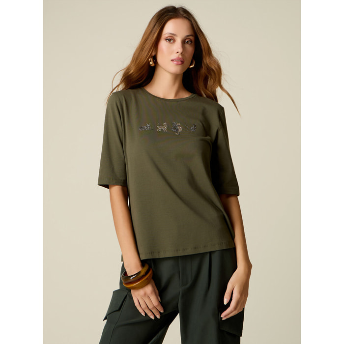 Oltre - Camiseta con microcristales - Verde militare
