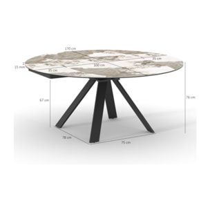 Table de repas extensible ronde 100 à 170 cm céramique marbré - ALICANTE