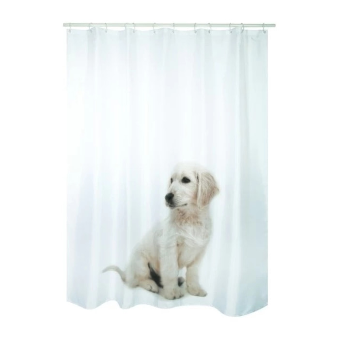 Rideau de douche Polyester SCOTT 180x200cm Chien Blanc - Anneaux inclus MSV