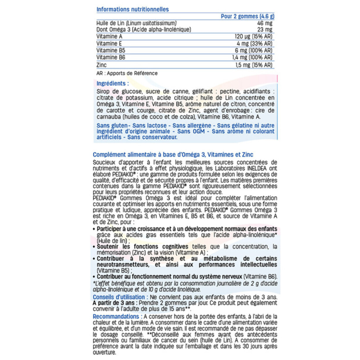 PEDIAKID - Gommes Oméga 3 - Formule Naturelle au Délicieux Arôme de Citron - Soutient les Fonctions Cognitives - Favorise la Croissance et le Développement Cérébral - Lot de 2 piluliers