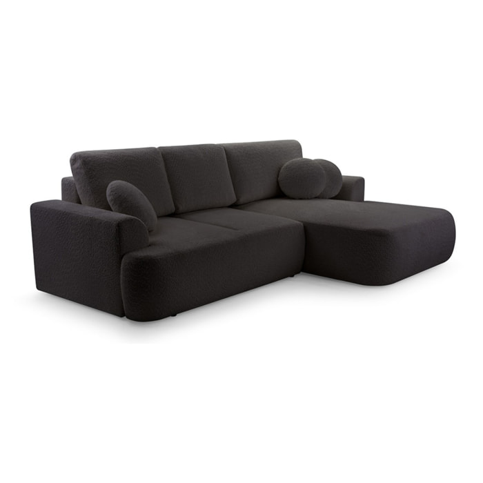 Candela - canapé d'angle droit 4 places - convertible avec coffre - en tissu bouclette - Noir