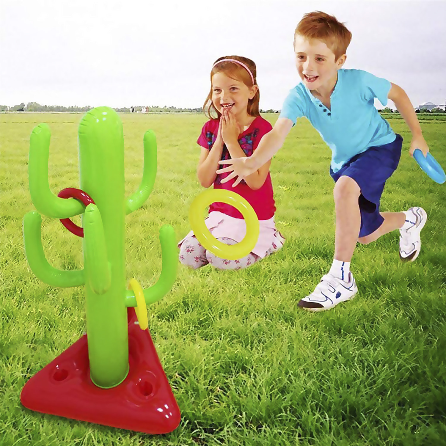 Cactus hinchable  con 5 anillas. Juego de habilidad y puntería. 66x110cm.