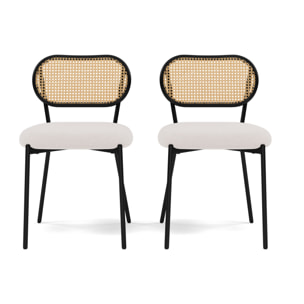 Luciano - lot de 2 chaises cannage - dossier arrondi - en tissu bouclette - Beige