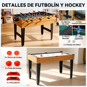 Mesa Multijuegos 4 en 1, Mesa de Juegos con Futbolines, Billar, Hockey, Ping Pong y Accesorios, Fácil Montaje, Compacta, Diversión Familiar para Adultos y Niños, 107x61x84,5 cm, Natural y Negro