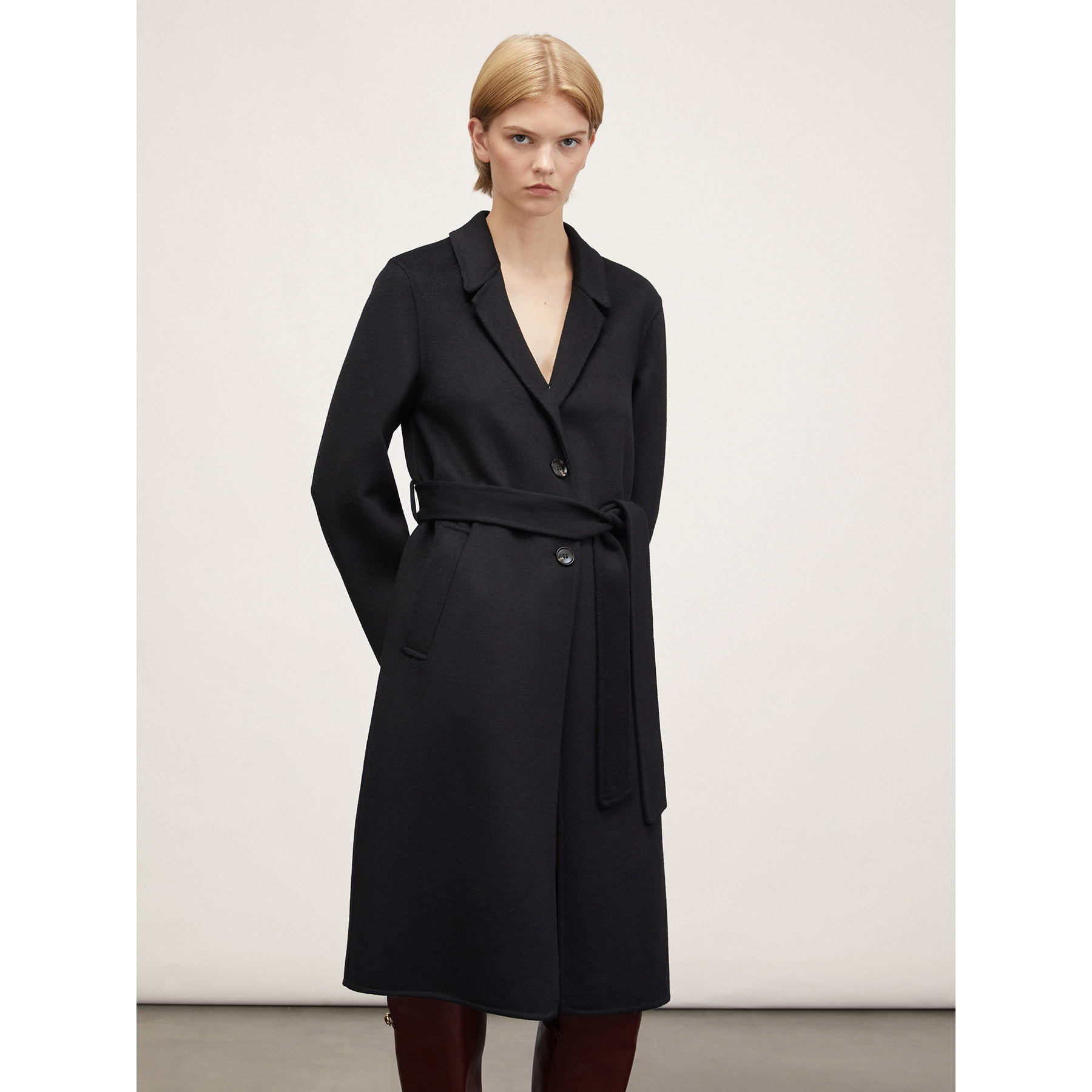 Motivi - Cappotto midi monopetto in panno double - Nero