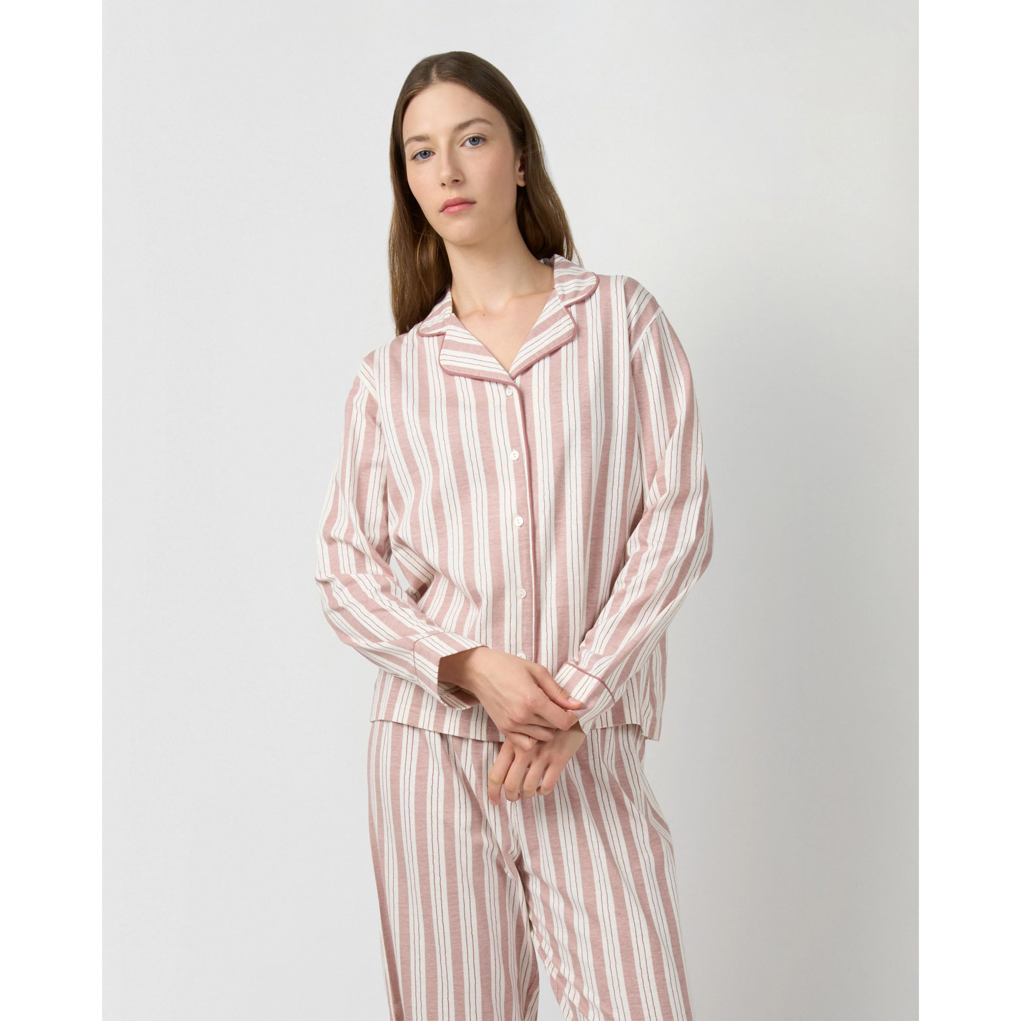 Pijama largo camisero algodón raya zuri rosa