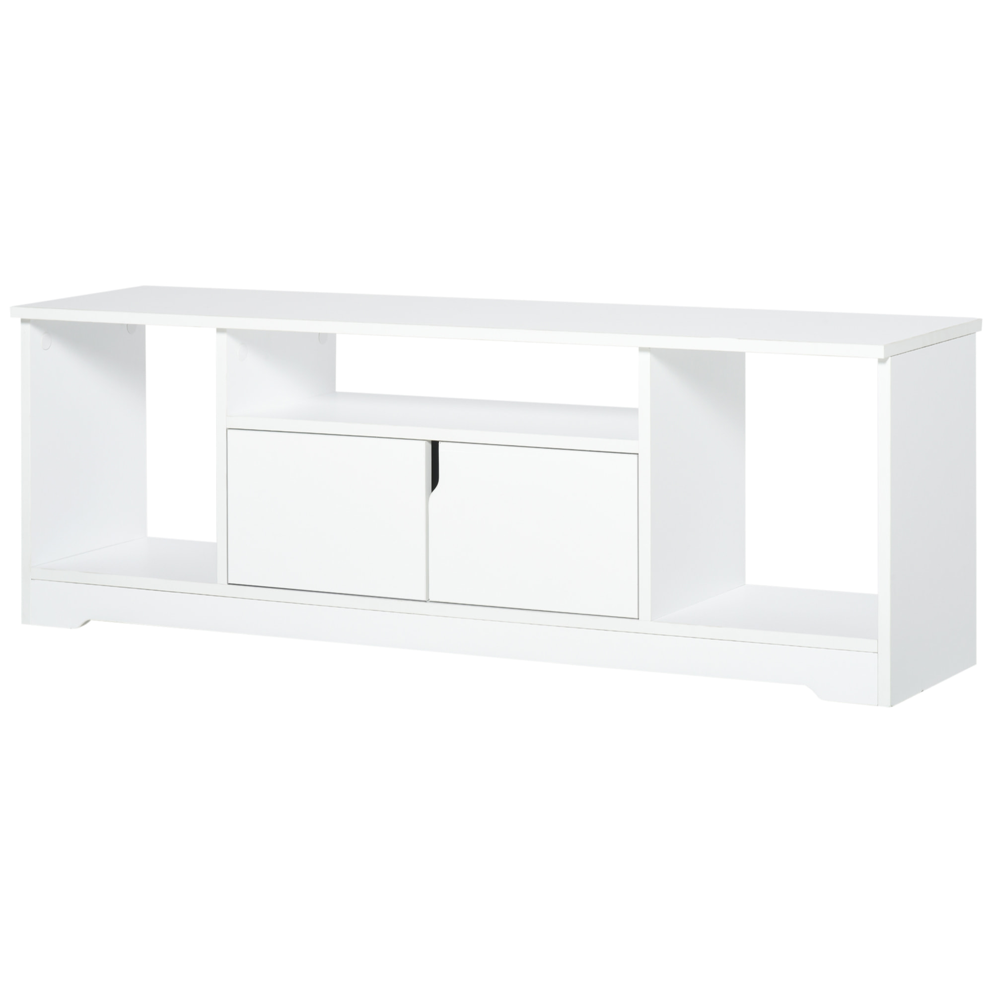 Meuble TV banc TV design contemporain - 3 niches, placard double porte - dim. 120L x 30l x 41H cm - panneaux particules blanc