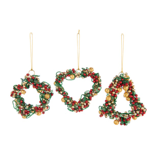 J-Line suspension Étoile/Cœur/Sapin avec clochettes - plastique - mix - lot de 3