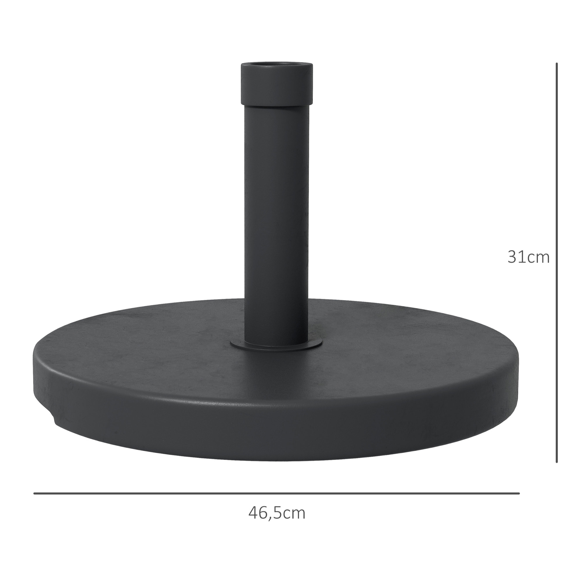 Pied de parasol rond base de lestage 15 Kg poignée HDPE noir