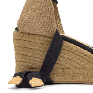 Alpargata de cuña 6 cm en lona de algodón con pala en v y lazo