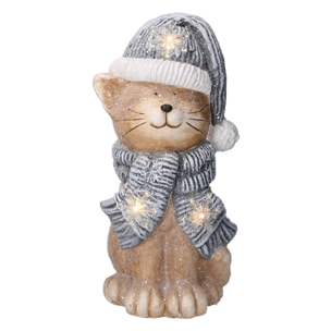 Gatto in resina con led cappello blu cm19,5x18,5h40