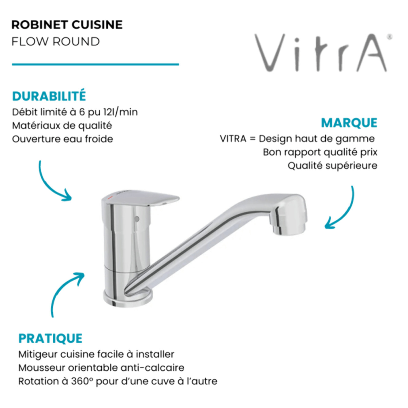Robinet de cuisine BlueStep Flow Round chromé