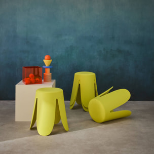 Set de 4 tabourets empilables simili cuir jaune. Niki Ø30 / 44 x H46cm