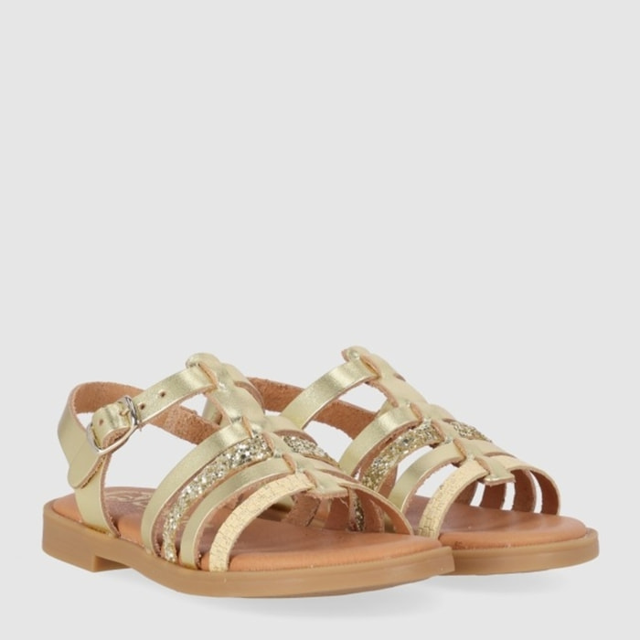 Sandalias de Piel - Oro - Tacón: Bajo