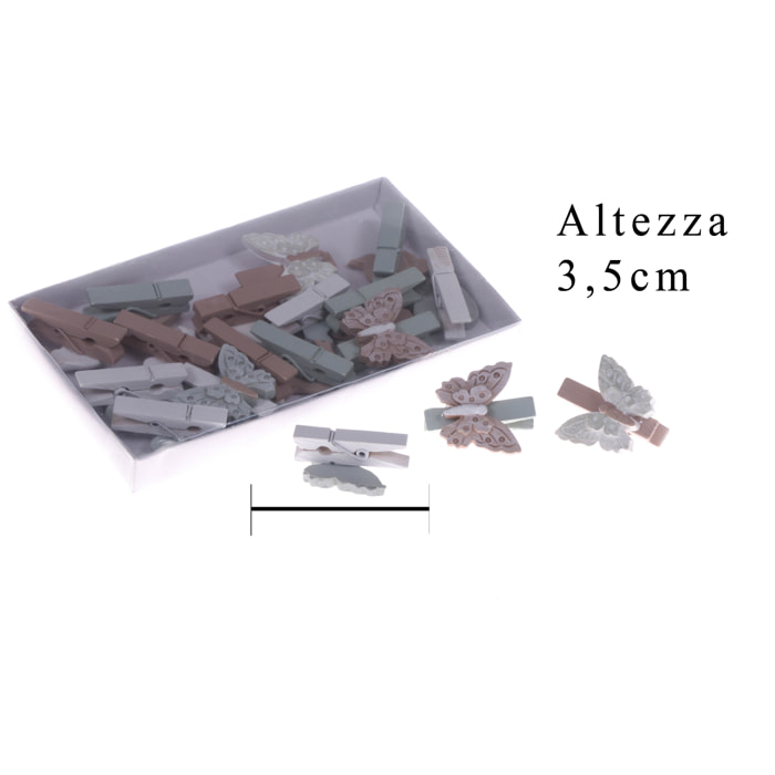 Molletta Con Farfalla 18 Pezzi. Altezza 3,5 Cm - Pezzi 6 - 15X1,5X8,4cm - Colore: Incolore - Bianchi Dino - Mollette, Adesivi E Gancini