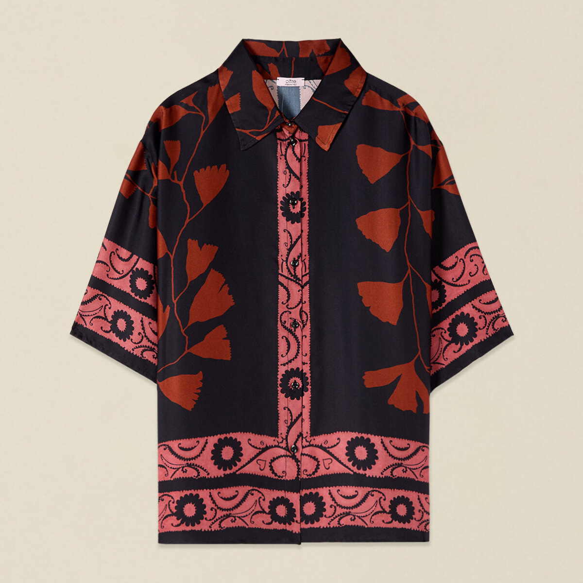 Oltre - Camicia in raso di viscosa fantasia - Nero