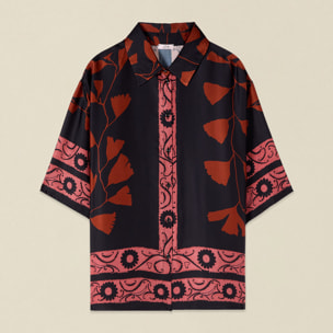 Oltre - Camicia in raso di viscosa fantasia - Nero