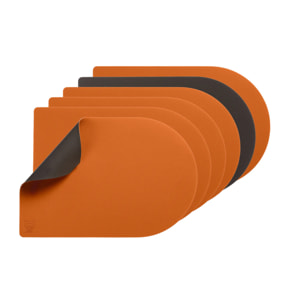 Set de table rectangovale réversible - 6 pièces - Cuir recyclé orange et chocolat