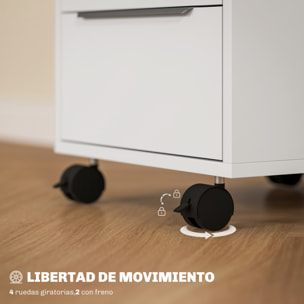 Cajonera de Escritorio con 3 Cajones Cajonera de Oficina con Ruedas Cerradura y 2 Llaves Archivador Móvil para Estudio Salón 40x40x63,5 cm Blanco