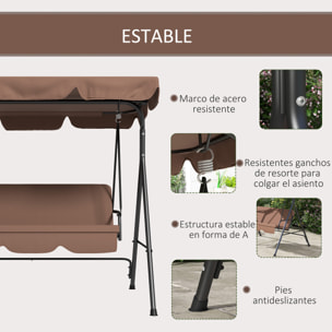 Outsunny Columpio de Jardín de 3 Plazas Balancín Exterior con Techo Ajustable y Marco de Acero para Balcón Terraza Patio Carga 200 kg 172x110x153 cm Marrón