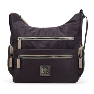 Bolso bandolera burdeos con cremalleras beige