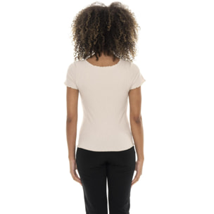 T-shirt da donna in costina elasticizzata Leone Chic Gold