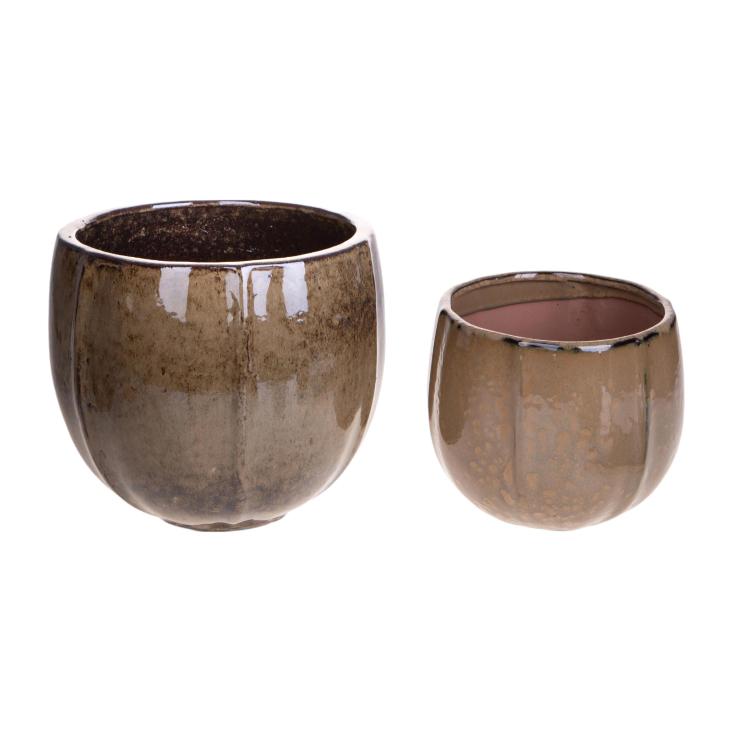 Set 2 vaso rotondo - Colore Crema - 27,5xH24x27,5cm - Bianchi Dino