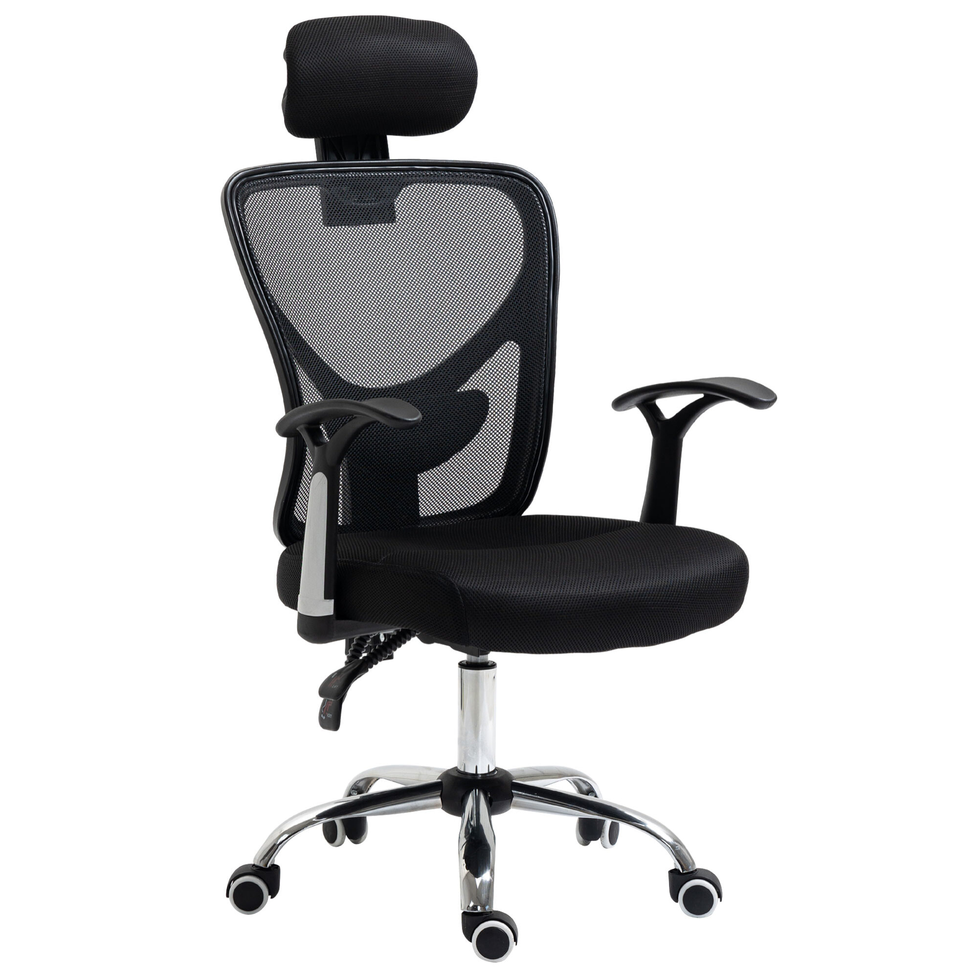 Vinsetto Silla de Oficina Ergonómica Silla Escritorio Giratoria con Altura Ajustable Función Reclinable Reposacabezas Regulable y Soporte Lumbar 65x67x108-118 cm Negro