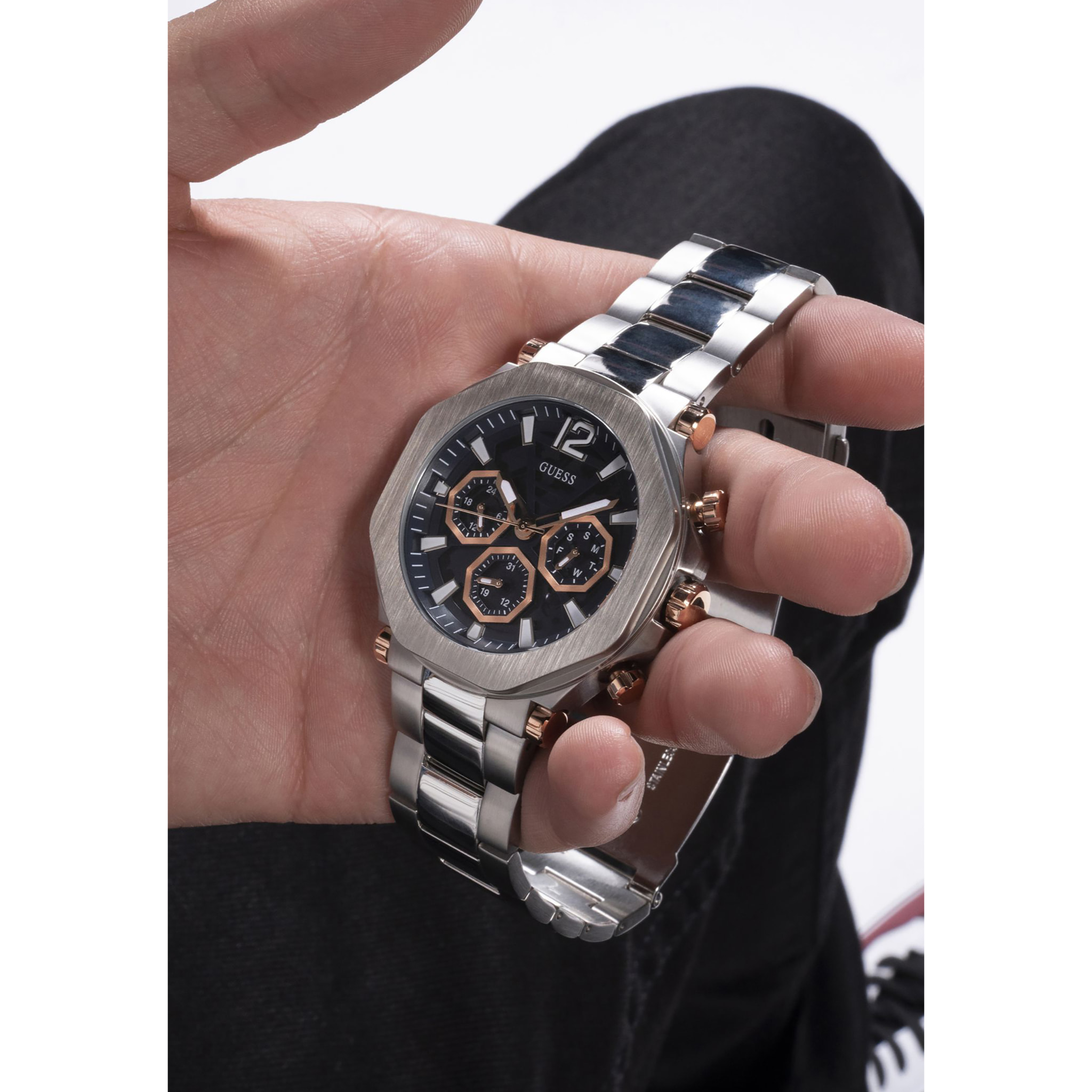 Guess Analogico Al Quarzo Guess Mens Black Multi-Function Watch