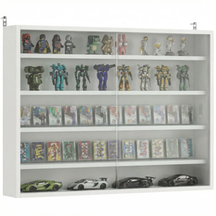 Vitrina Expositora para Colecciones de 5 Niveles, Vitrina de Pared, con Estantes Ajustables y 2 Puertas Correderas de Vidrio, para Perfumes, Figuras de Decoración, 80x9,5x60 cm, Blanco