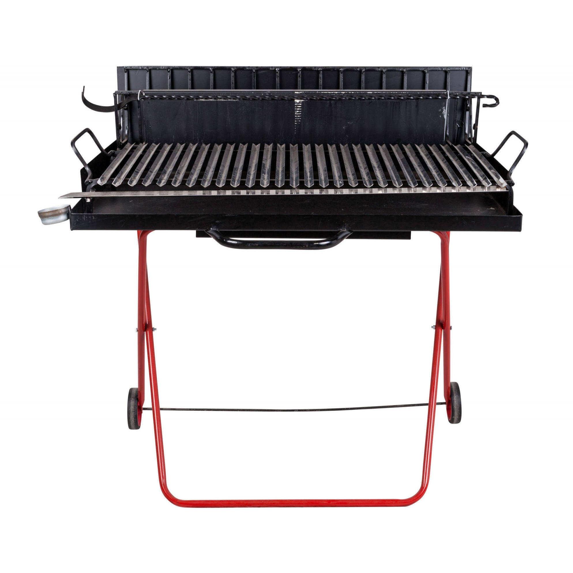 Barbecue a legna su ruote, Made in Italy, colore Nero e rosso, cm 110 x 80 x h104