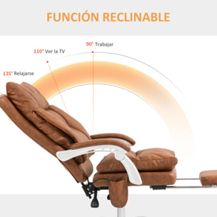 Silla de Escritorio con Soporte Lumbar Inflable, Tapizada en PU, Silla de Oficina Giratoria con Reposapiés, Respaldo Reclinable, Respaldo Alto, Altura Ajustable, Marrón
