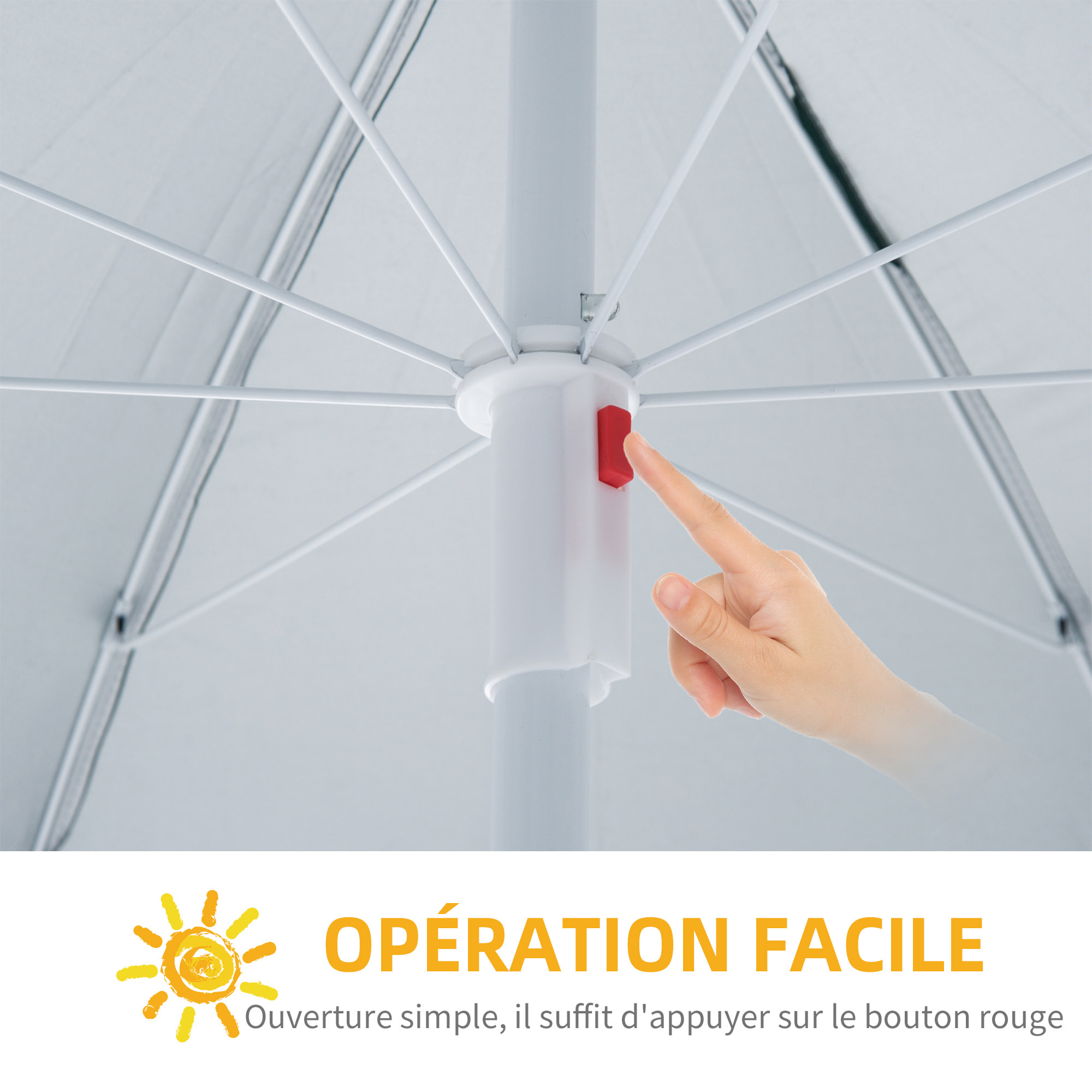 Parasol de plage Ø 2,2 x 2,2H cm protection UPF 50 + sac transport, sardines et lestage intégrés bleu