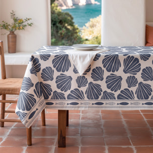 Nappe imprimée anti-tâches COQUILLAGE BLEU