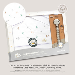 Triptico Cuna Estrella Luna Multicolor + Broche Bco/Gris