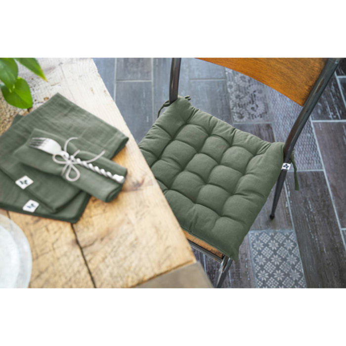 Coussin / Galette de chaise 38 x 38 cm en coton avec nouettes - KALA