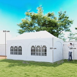 Tonnelle pliante 3x6m imperméable anti-UV, barnum avec 6 parois & 6 sacs de sable - tente de réception 12 trous de drainage - pavillon pop-up, 4 fenêtres église pour mariage, marché - blanc