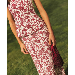 Falda midi estampada con lino