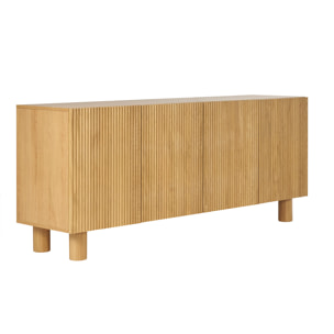 Buffet design en bois clair chêne massif gravé 4 portes L180 cm GOSHI