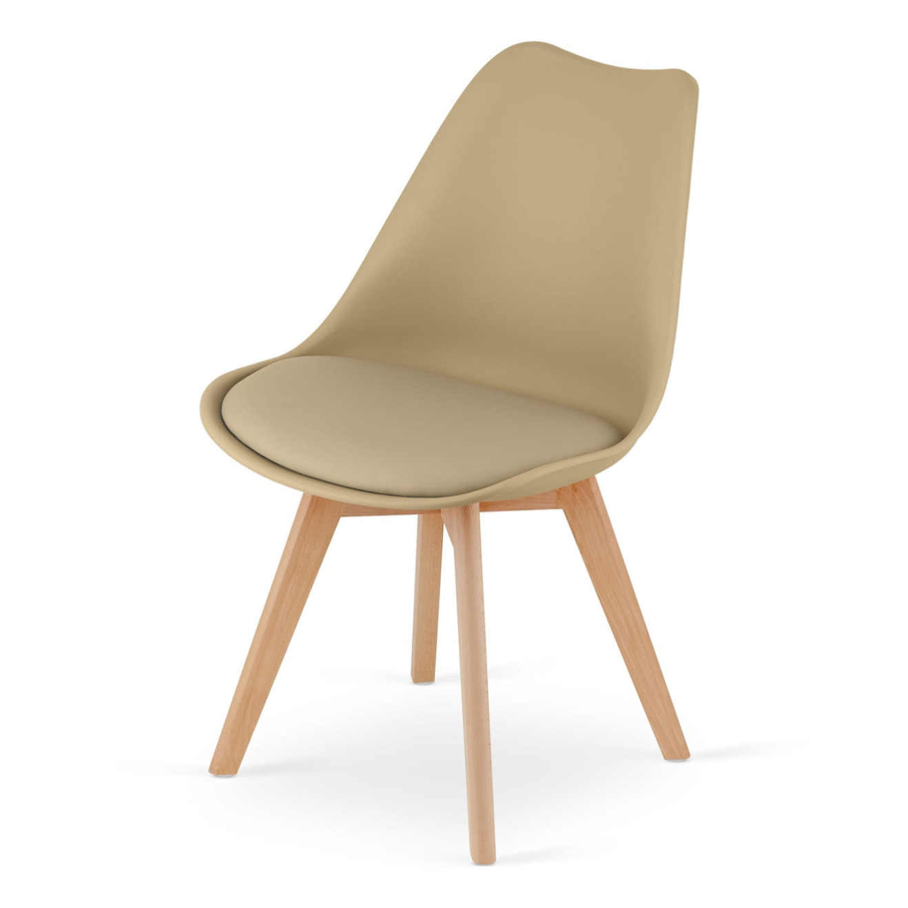 Sedia Mark scandinava in polipropilene beige scuro con gambe in faggio