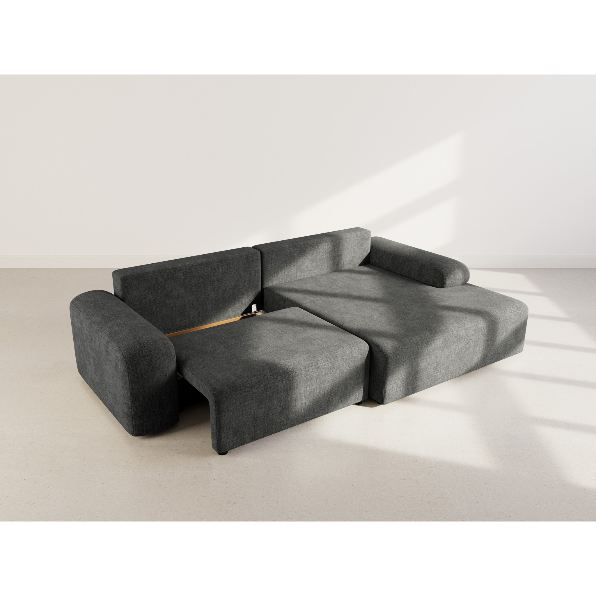 Rebecca - canapé d'angle droit 4 places convertible avec coffre en velours texturé - Gris Anthracite