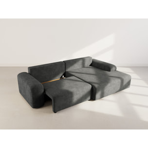 Rebecca - canapé d'angle droit 4 places convertible avec coffre en velours texturé - Gris Anthracite