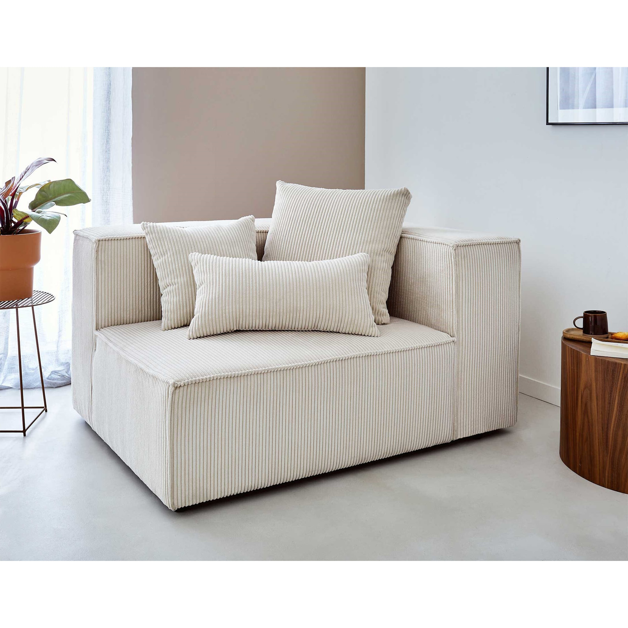 Colombine - canapé modulable d'angle gauche - 6 places - en velours côtelé - Beige