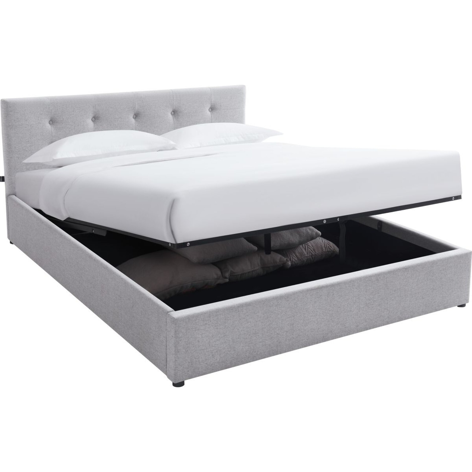 Lit coffre avec tête de lit en tissu - TINA